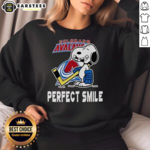 Good Colorado Avalanche hockey Snoopy sweatshirt featuring a perfect smile, ideal for fans and cozy winter wear.