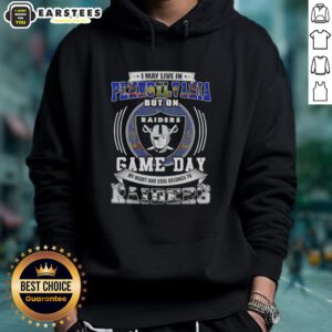 Alt Text: Person wearing a Las Vegas Raiders football hoodie, showcasing team spirit while living in Pennsylvania on game day.