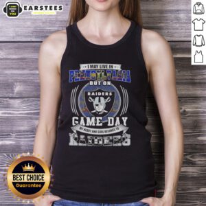 Alt Text: Woman wearing a Raiders football tank top, showing team pride for Las Vegas Raiders on game day in Pennsylvania.