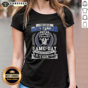 Game day ladies tee featuring 'My Heart and Soul Belongs to Las Vegas Raiders Football' in South Carolina style.