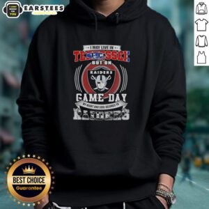 Fan wearing a Las Vegas Raiders hoodie, showing team spirit on game day, despite living in Tennessee.