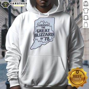 Good I Survived The Great Blizzard Of 78 Indiana Outline Hoodie featuring a vintage design celebrating the 1978 blizzard.