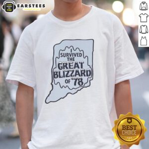 Good I Survived The Great Blizzard Of '78 Indiana Outline T-Shirt featuring a retro design and bold text for winter enthusiasts.