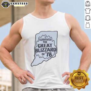 Good I Survived The Great Blizzard of '78 Indiana outline tank top featuring a vintage design celebrating winter resilience.