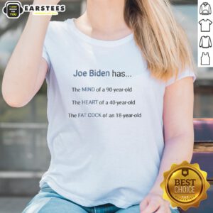 Funny ladies' tee featuring Joe Biden's humorous age comparison graphic and slogan for political satire enthusiasts.