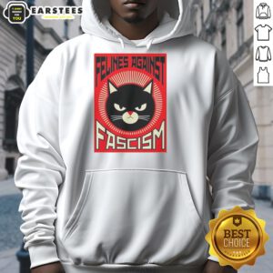 Good Lorenzo the Cat hoodie featuring 'Felines Against Fascism' design, perfect for cat lovers and activists.