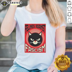 Alt Text: Good Lorenzo the Cat Felines Against Fascism ladies tee featuring a playful cat design promoting anti-fascism.