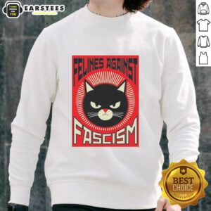 Good Lorenzo the Cat sweatshirt featuring Felines Against Fascism design, perfect for cat lovers and activists.