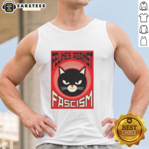 Good Lorenzo the Cat Felines Against Fascism tank top featuring a playful cat design promoting anti-fascism awareness.