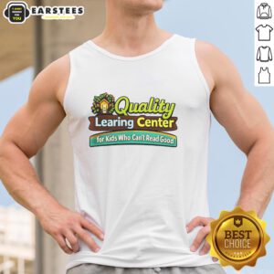 Child wearing a tank top at a quality learning center for kids who can't read, promoting literacy and education.