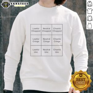 Hot Chopped UNC Cringe Alignment Chart Sweatshirt featuring a colorful design for fans of unique college apparel.