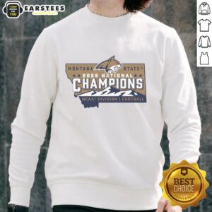 Alt Text: Hot Montana State Bobcats Football 2025 National Champions NCAA Division I logo sweatshirt in blue and gold.