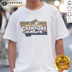 Montana State Bobcats Football 2025 National Champions NCAA Division I logo t-shirt, showcasing team pride and victory.