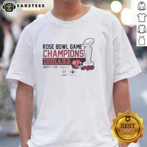 Alt Text: 2026 CFP Rose Bowl Champions T-Shirt featuring Nice Indiana Hoosiers Football design, perfect for fans.