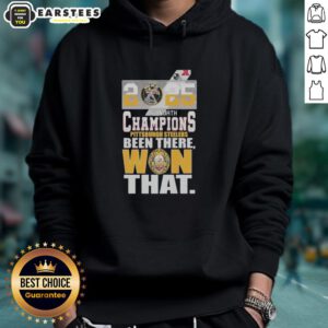 Alt Text: Pittsburgh Steelers 2025 AFC North Champions hoodie showcasing 'Been There, Won That' slogan in team colors.