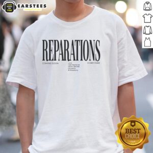 Nice Reparations Coming Soon T-shirt featuring land cash payments, health services, and education protections design.