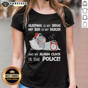 Alt Text: Ladies tee featuring 'Nice Sleeping is My Drug, My Bed is My Dealer' design, perfect for sleep lovers.