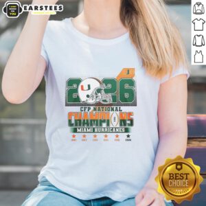 Alt Text: Original Miami Hurricanes CFP National Champions 2026 helmet design on a stylish ladies tee shirt.