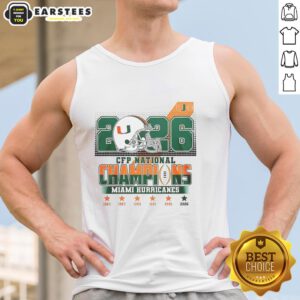 Original Miami Hurricanes CFP National Champions 2026 helmet tank top featuring vibrant team colors and logo design.
