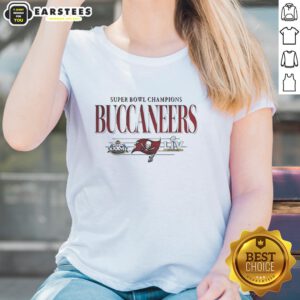 Original Tampa Bay Buccaneers Super Bowl Champions XXXVI LIV ladies tee featuring team logo and vibrant colors.