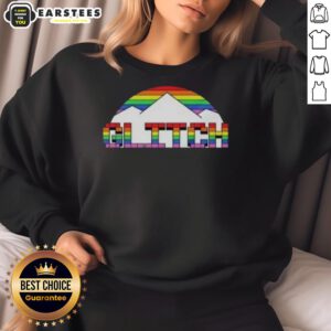 Alt Text: Premium Glitch Denver Nuggets Basketball Pride Mountain Sweatshirt featuring vibrant colors and a stylish design.