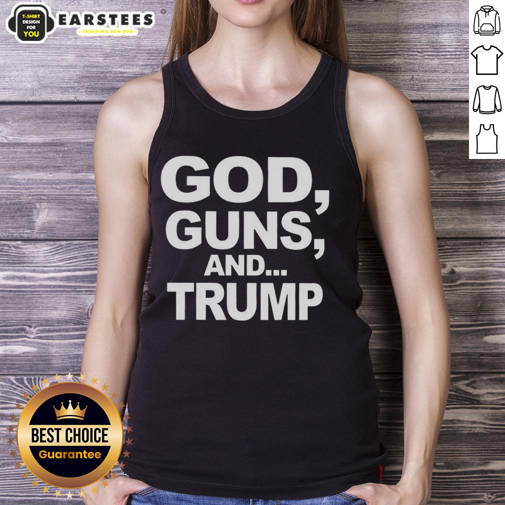 Alt Text: Premium God Guns and Trump statement sarcastic tank top featuring bold text and a stylish design for casual wear.