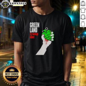 Premium Greenland Green Day Parody Trump Idiot T-Shirt featuring a humorous design with vibrant colors and bold text.