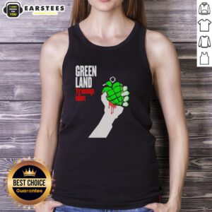 Premium Greenland Green Day parody tank top featuring Trump with the word 'Idiot' - perfect for music and satire lovers.