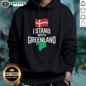 Premium hoodie featuring 'I Stand With Greenland' slogan, supporting Denmark, with bold design and comfortable fit.