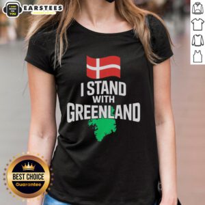Premium ladies tee featuring 'I Stand With Greenland - Support Denmark Is Not For Sale' design in vibrant colors.