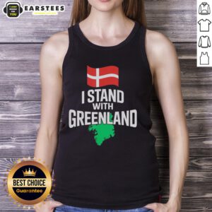 Premium tank top featuring 'I Stand With Greenland, Support Denmark Is Not For Sale' slogan for eco-conscious fashion.
