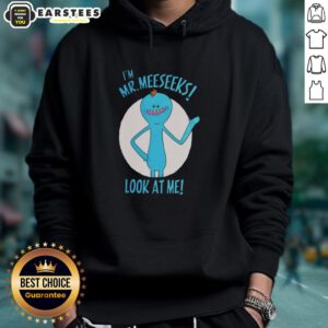 Premium Mr. Meeseeks Look At Me Hoodie featuring vibrant colors and a playful design, perfect for fans of Rick and Morty.