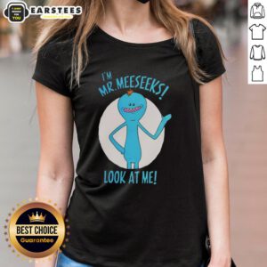 Premium Mr. Meeseeks Look At Me Ladies Tee featuring vibrant design and comfortable fit, perfect for fans of the show.