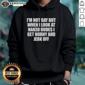Alt Text: Premium I'm Not Gay But When I Look at Naked Dudes I Get Horny Hoodie, stylish and humorous design for LGBTQ+ pride.
