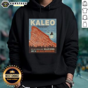 Premium Kaleo Red Rocks 2026 poster hoodie featuring vibrant design and concert details for music fans.