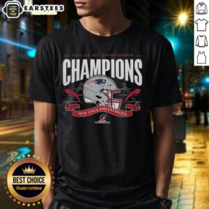 Premium New England Patriots 2025-2026 AFC Championship Champions T-Shirt showcasing team logo and vibrant design.