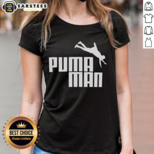 Premium Puma Man Logo Parody Ladies Tee featuring a stylish and fun design for trendy women's casual wear.