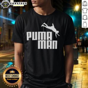 Premium Puma Man Logo Parody T-Shirt featuring a humorous twist on the iconic logo design in vibrant colors.