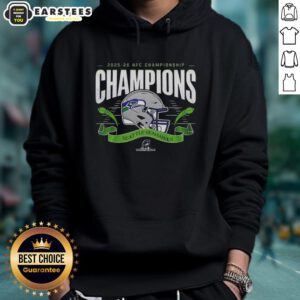 Alt Text: Premium Seattle Seahawks 2025-2026 NFC Championship Champions Hoodie in navy blue, showcasing team pride and style.