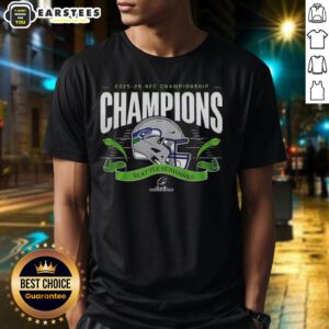 Premium Seattle Seahawks 2025-2026 NFC Championship Champions T-Shirt featuring team colors and logo design.
