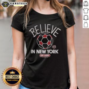 Premium Ted Lasso Believe x Red Bull New York ladies tee in vibrant colors, perfect for fans of the show and sports.