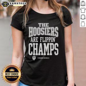 Alt Text: Top Fernando Mendoza Indiana Hoosiers Football Flippin Champs signature ladies tee, perfect for fans and stylish support.