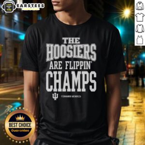 Alt Text: Top Fernando Mendoza Indiana Hoosiers Football Flippin' Champs signature t-shirt featuring team colors and logo.