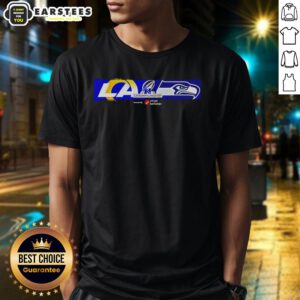 Top NFL NFC Championship 2026 matchup logo T-shirt featuring Los Angeles Rams vs Seattle Seahawks design.