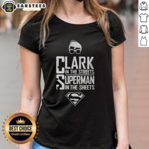 Awesome Clark in the Streets Superman in the Sheets ladies tee with bold graphic design and stylish fit for casual wear.