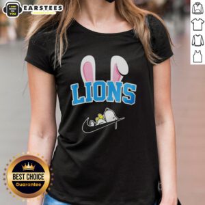 Awesome Detroit Lions X Snoopy Happy Easter ladies tee featuring colorful graphics and a festive design for fans.