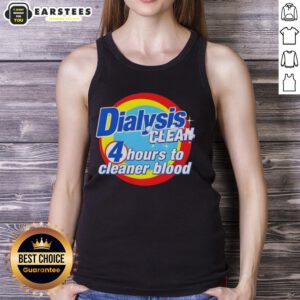Dialysis patient wearing a tank top that says 'Awesome Dialysis Clean - 4 Hours to Cleaner Blood' for health awareness.