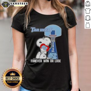 Awesome Peanuts Snoopy Forever Win or Lose North Carolina Tar Heels Basketball Ladies Tee in vibrant colors.