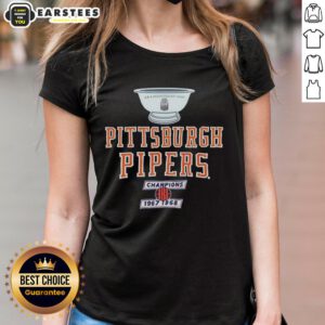 Alt Text: 1967-68 ABA Champions Trophy for the Awesome Pittsburgh Pipers on a ladies tee, showcasing vintage basketball glory.