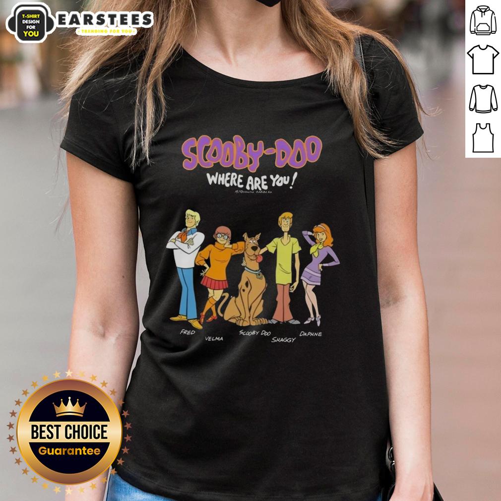 Alt Text: Awesome Scooby-Doo Where Are You 1970 cartoon tee featuring Shaggy, Fred, Daphne, and Velma in vibrant colors.